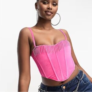 Asos Festival Velvet Pink Crop Top with Diamanté Fringe 💗
